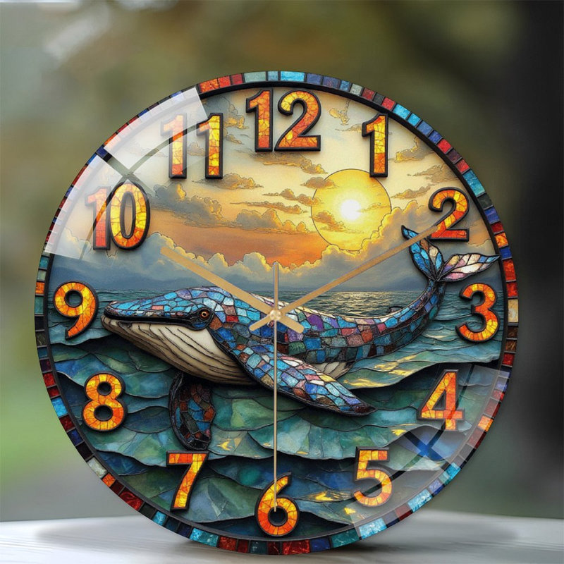 Horloge murale colorée baleine en mosaïque pour horloge murale 12 po