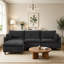 Canapé d'angle modulaire en L, 276 cm (L) x 146 cm (P) x 89 cm (H), en chenille noire, modèle Cloud, 4 pièces, avec pouf amovible.