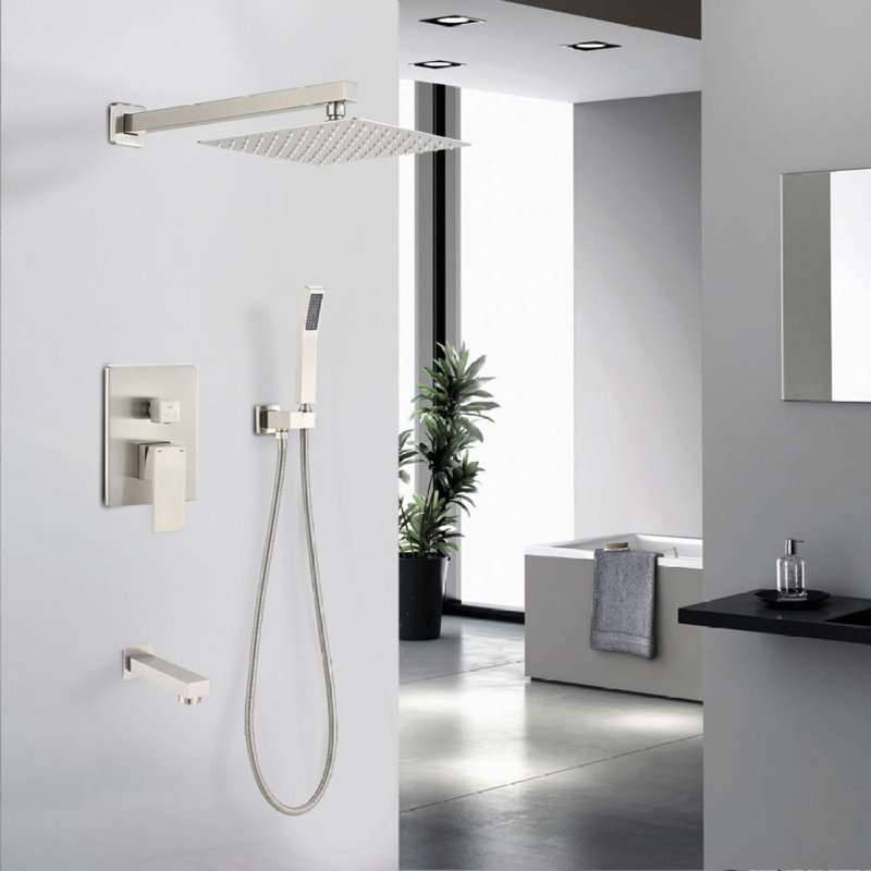 Système de douche en nickel brossé 10 po Ensemble de douche de luxe en laiton Ensemble de douche à pluie avec robinet mural