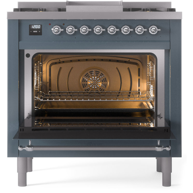 ILVE Nostalgie II 36 Dual Fuel Range, knobs, Blue Gray/Chrome, Natural Gas