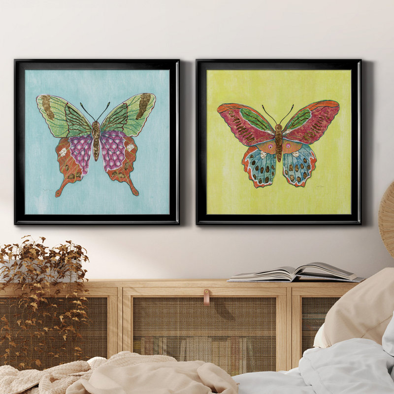 " Butterfly On Blue " 2 - Pieces, 34.5" H x 69" W x 1.5" D, Black