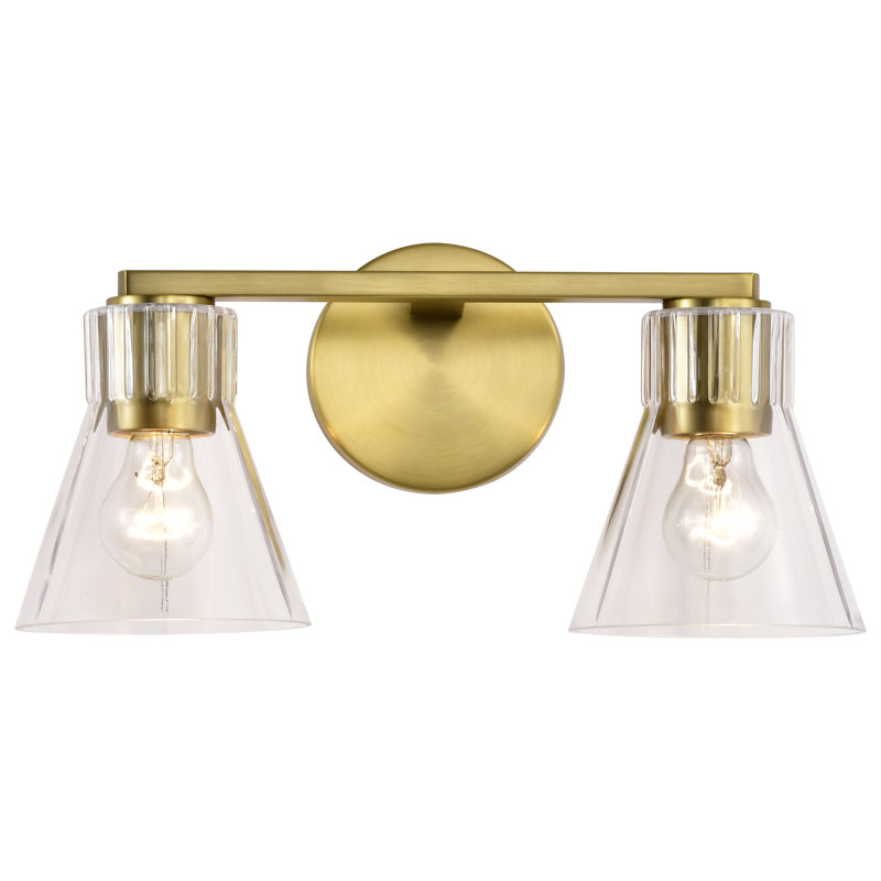 Spruill - coiffeuse - verre transparent, Laiton rétro, 16 po de largeur, Deux lumières