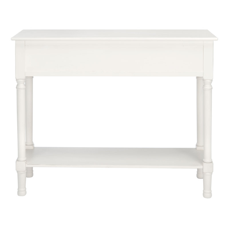 Distressed White Carved Wood Hallway Table with Storage