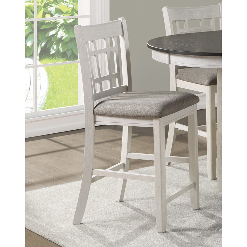 Chaises à hauteur de comptoir blanc antique avec cadre en bois 2 pièces - Siège rembourré brun