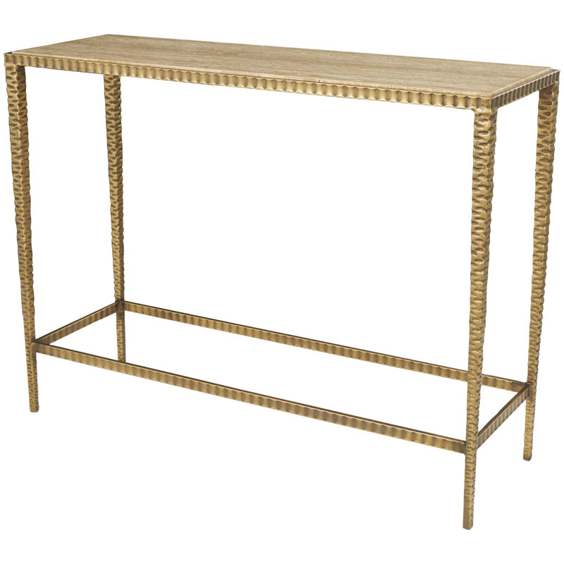 Anita Gold Marble Rectangular Living Room Console Table with Metal Legs, 37" x 12" x 28"