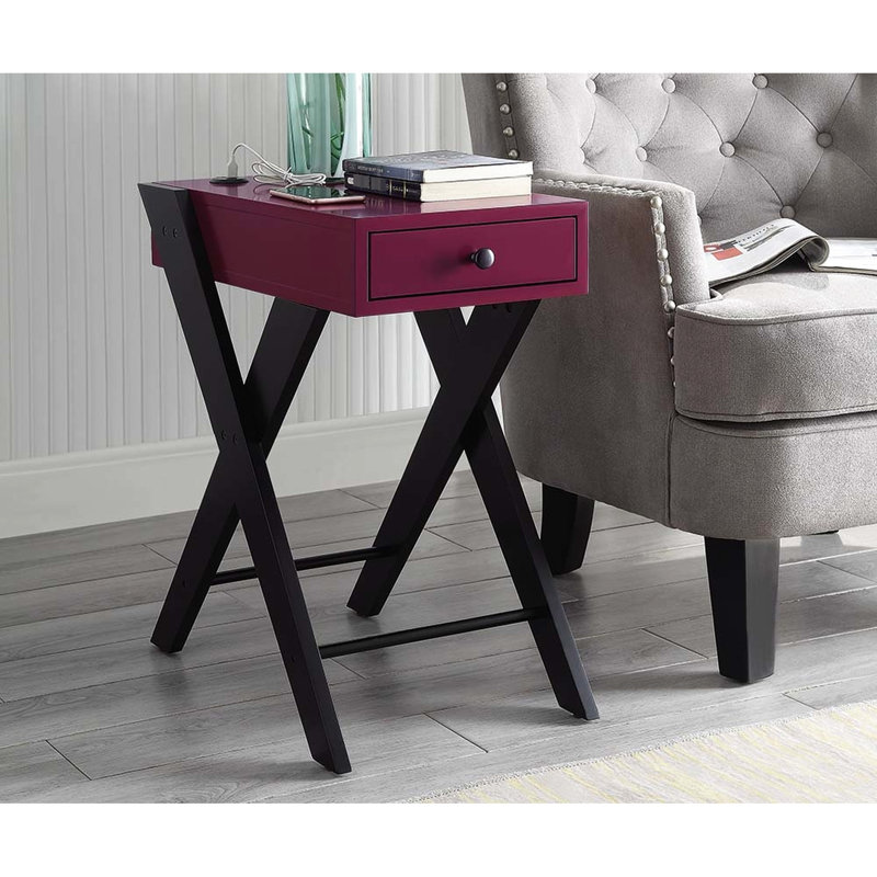 Table d'appoint avec plateau de table bordeaux vif intégré, pieds en X noirs élégants, poids de 19,74 lb, 13,05 po Largeur Élégant foncé lisse 24,24 po de hauteur, poids