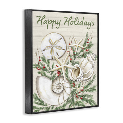  Holiday Seashells & Holly Grey Framed Giclee Art by Paul Brent
