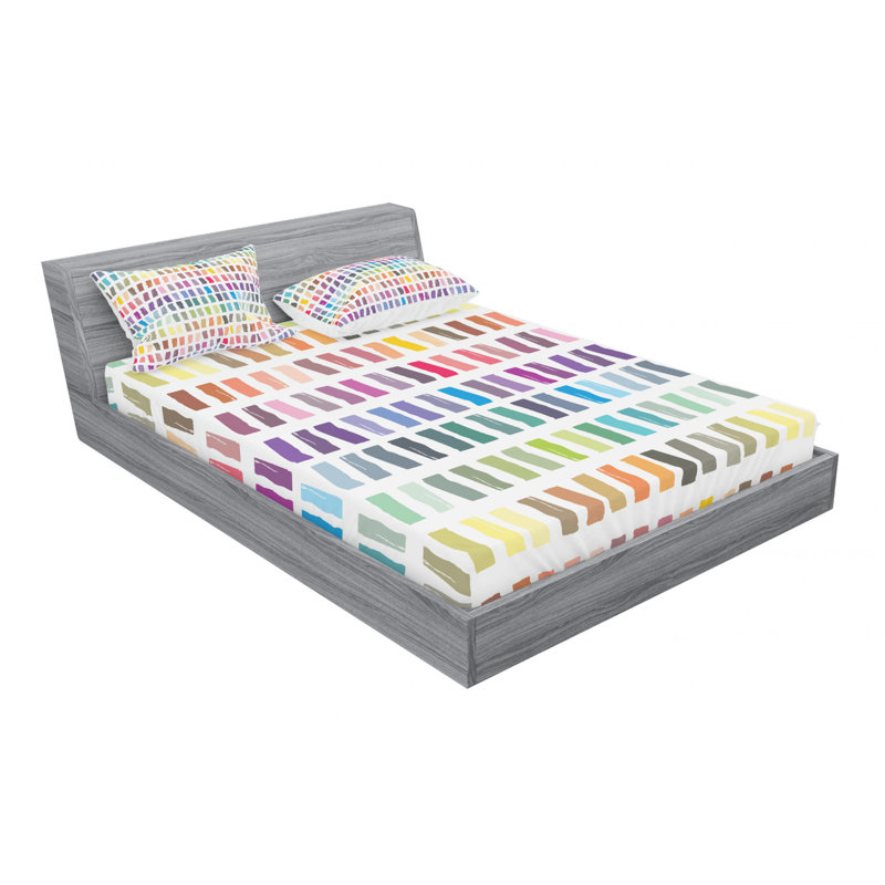 Microfiber Abstract Fitted Sheet, Queen Fitted Sheet with 2 Pillowcases
