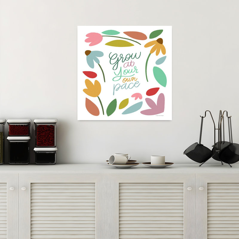 «Grow At Your Propre Pace», art floral contemporain abstrait, H 18 po x l 18 po