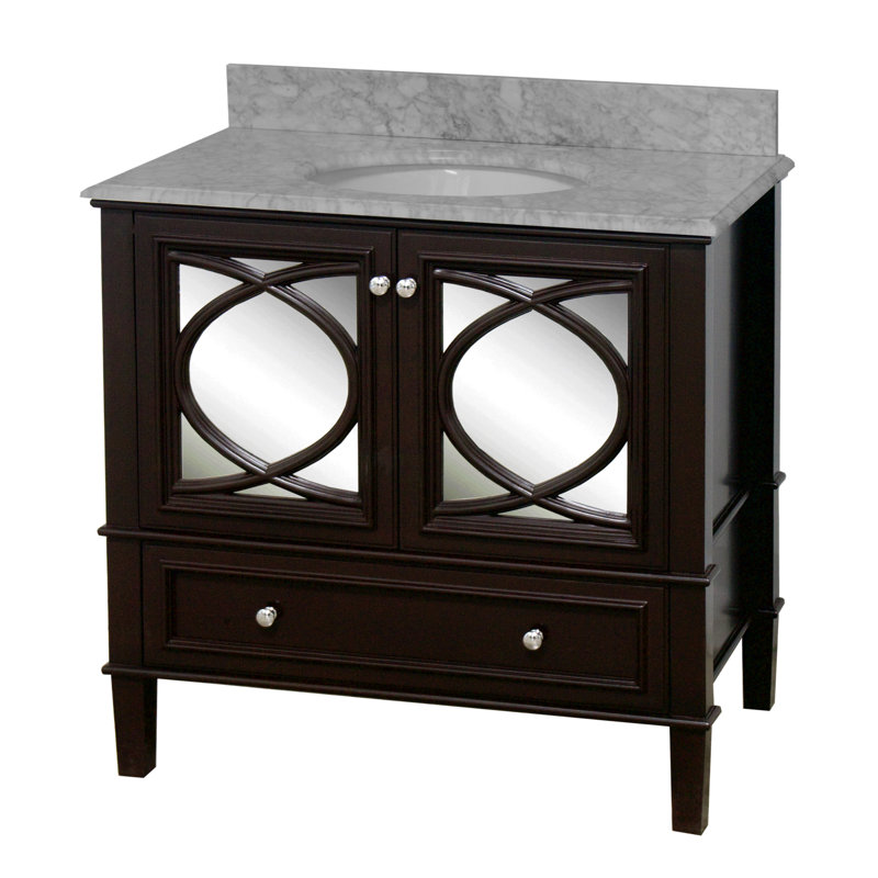 Brendale 36'' Single Bathroom Vanity with Carrara Marble Top, Chocolate