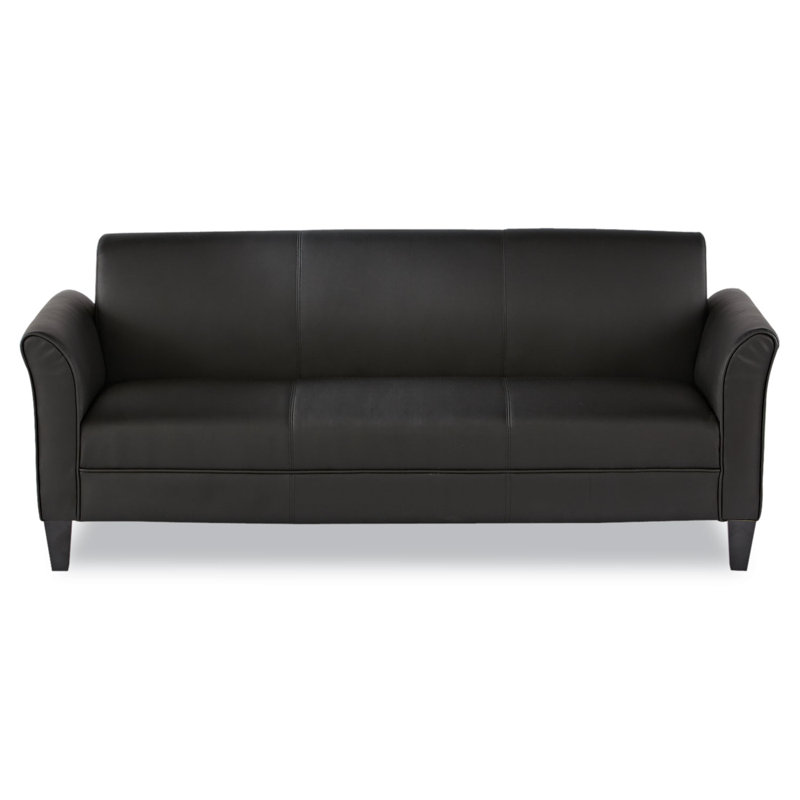 Black Leather 77'' Reception Sofa with Flared Arms