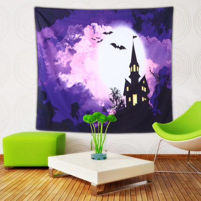 Tapisserie murale à motif de château d'Halloween, tapis de sol pour photos, décoration pour fête à la maison, 150 x 150 cm / 59,1 x 59,1 pouces