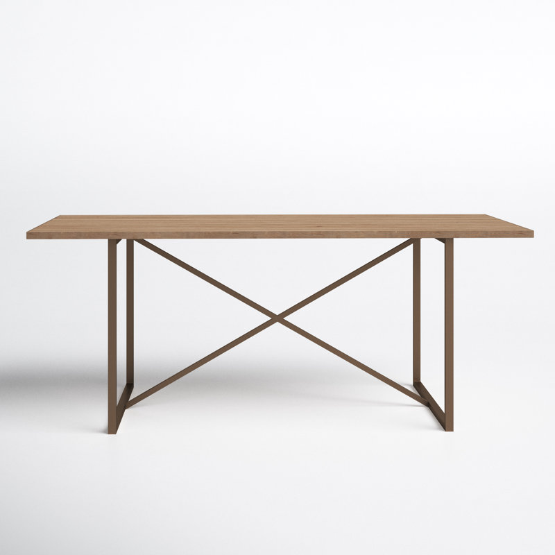 Lopez 75" Solid Wood Dining Table, Light Brown/Aged Bronze