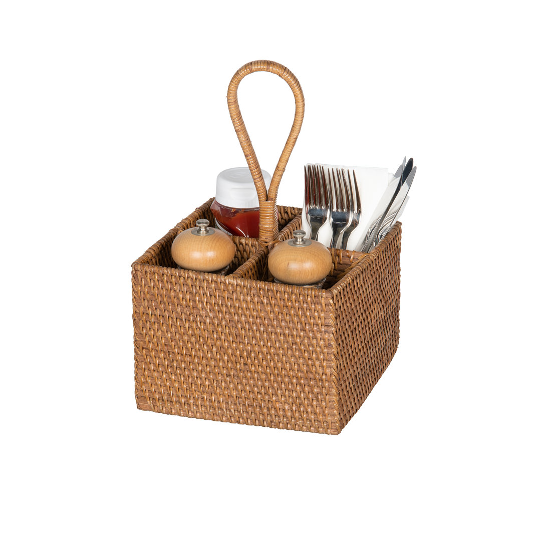 Rattan Bottle and Silverware Caddy Basket Bay Isle Home™ 