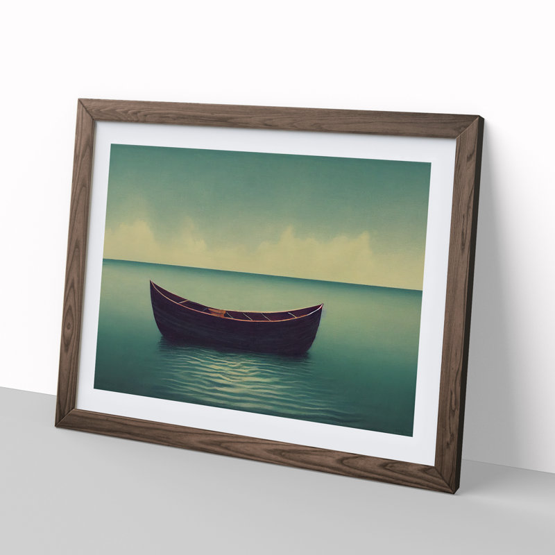 Wooden Boat 1 Piece Single Picture Frame Painting, 46cm H x 64cm W x 2cm D, Walnut