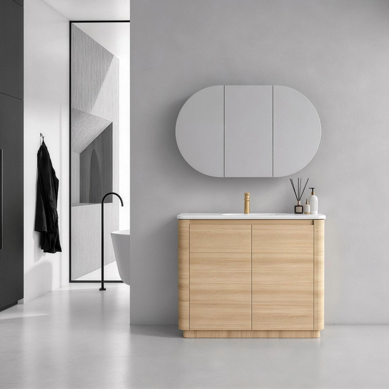Meuble-lavabo autoportant Pebble, American White Oak, 40"