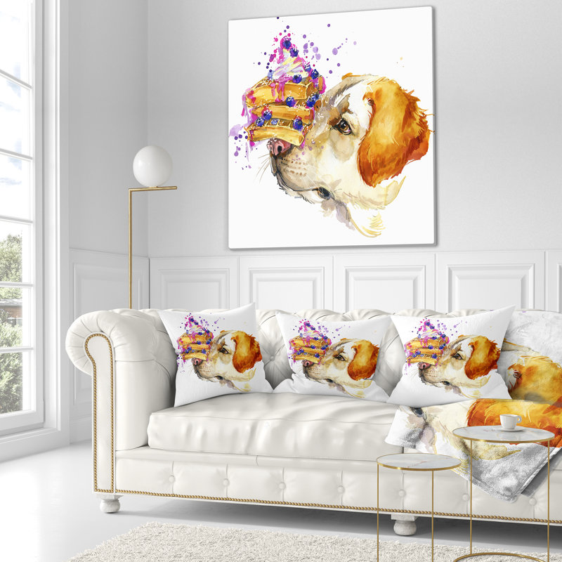 Adorable aquarelle de chien Labrador mignon - coussin imprimé animal, 16 po x 1 po, Coussin décoratif