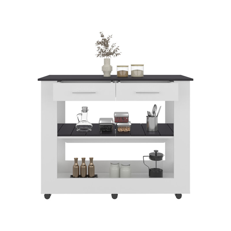 Cala Compact Kitchen Island With Two Drawers (Not Include Stools)