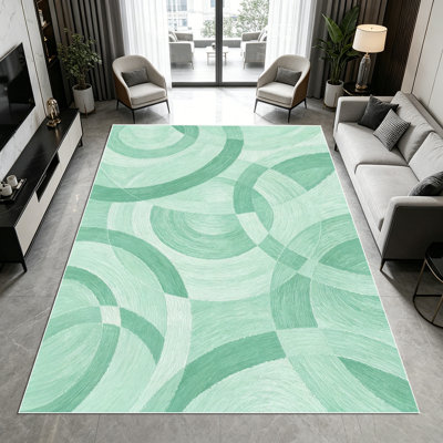 1PC mint green abstract geometric circle brushstroke pattern area rugs for Living Room, Soft and Comfortable, Suitable for all seasons, easy-to-maintain, machine washable Indoor floor mat, Under Table Farmhouse suitable for dining room, bedroom,