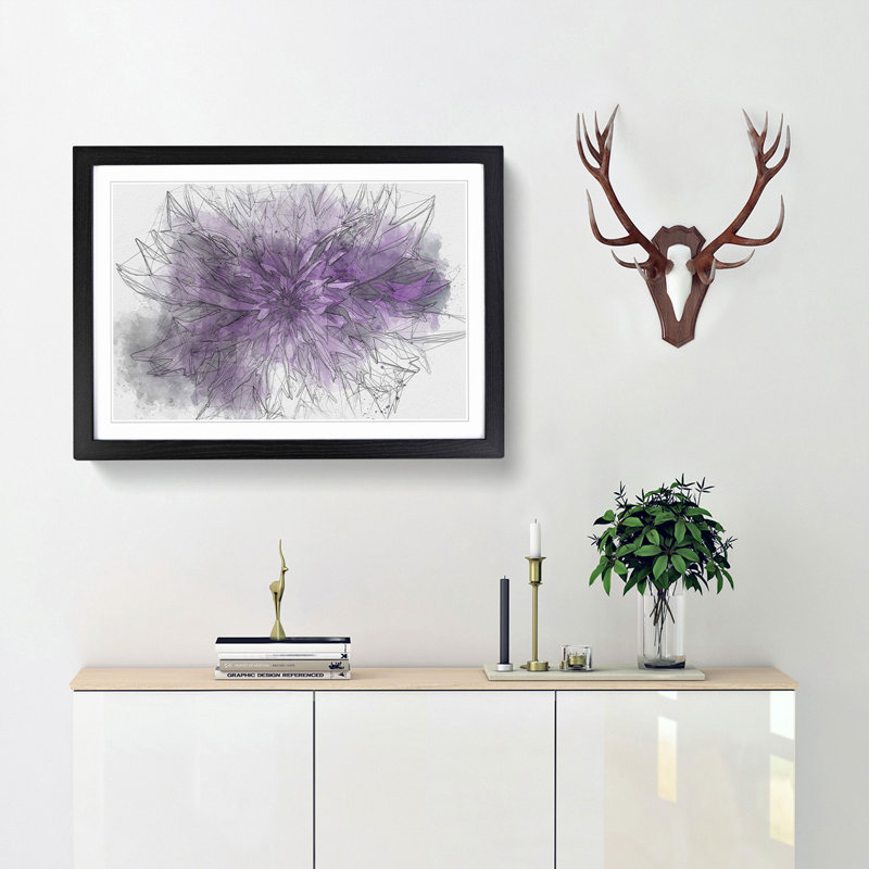Striking Purple Flower in Abstract - Framed Print, 62cm H x 87cm W x 2cm D, Black Framed