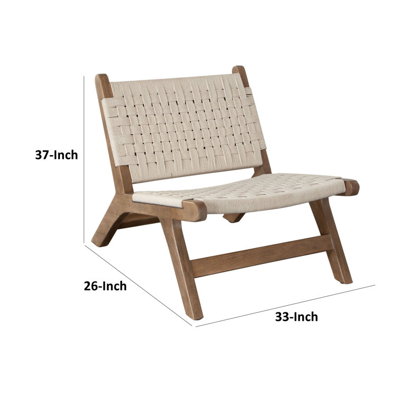 Chaise d'appoint Loe, corde en bois naturel tissé Boho, cadre en bois brun noyer