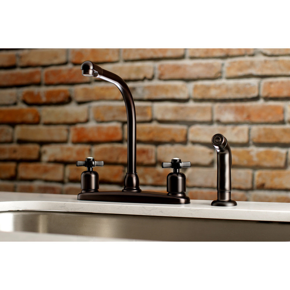 Kingston Brass Millennium Two-Handle 4-Hole 8" Centerset Kitchen Faucet with Side Sprayer Kingston Brass 