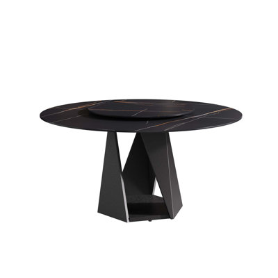Table de salle à manger ronde avec plateau tournant et plateau en pierre frittée
