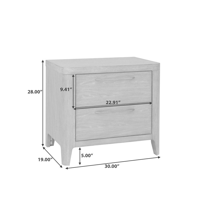 Gray Solid Wood 2-Drawer Contemporary Nightstand