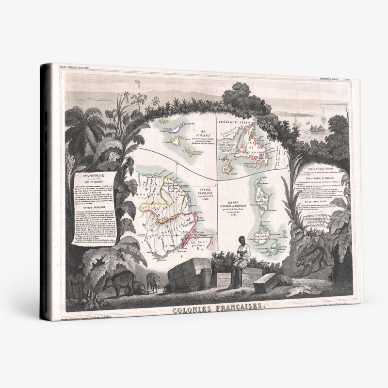 Colonies françaises en Amérique (1852) - Paysage, art mural sur toile, 14" W x 11" H