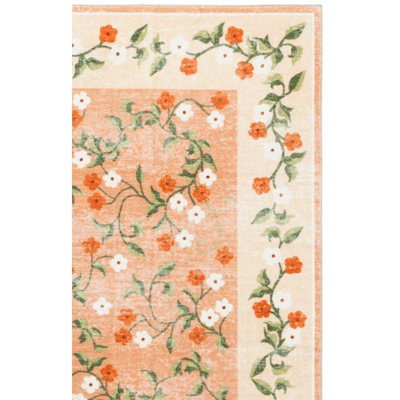 Tapis floral lavable à la machine à performance de 195 cm MSRW, Tapis de couloir 2 pi 6 po x 8 pi