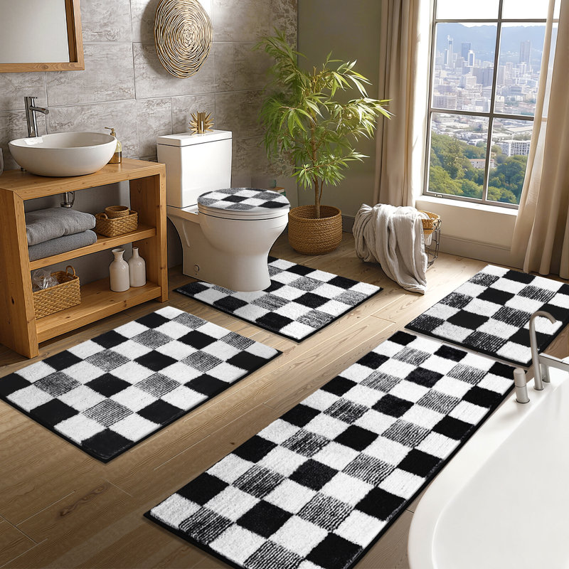 Absorbent Washable Bathroom Rug, Black
