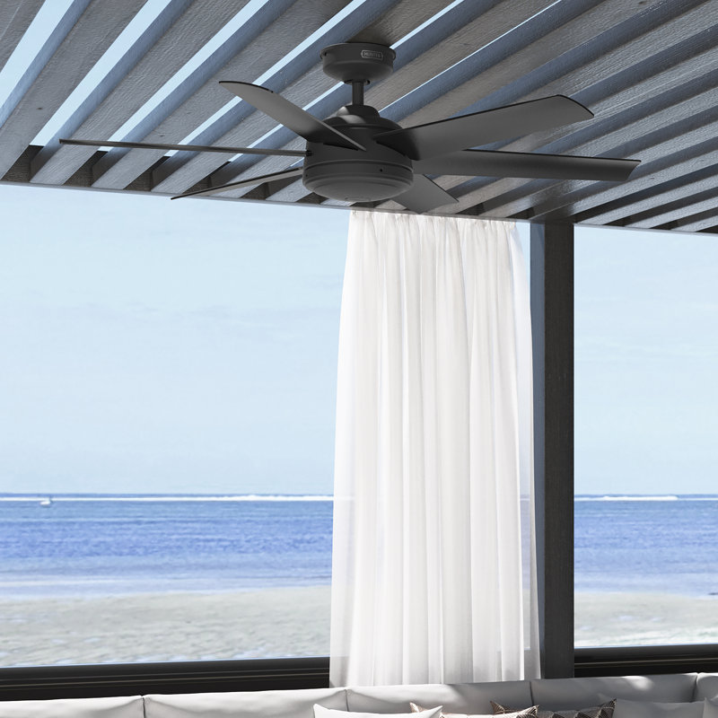 52" Jetty 6 - Blade Outdoor Ceiling Fan with Wall Control, Black