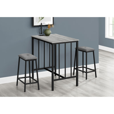 Dining Set, 3Pcs Set, Counter Height, 36" Rectangular, Small, Kitchen, Grey Laminate, Black Metal, Contemporary, Modern