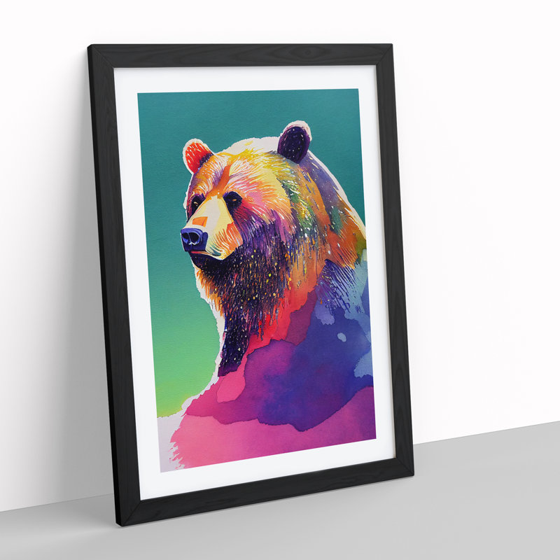 Watercolour Bear - Single Picture Frame Print, 64cm H x 46cm W x 2cm D, Black Framed