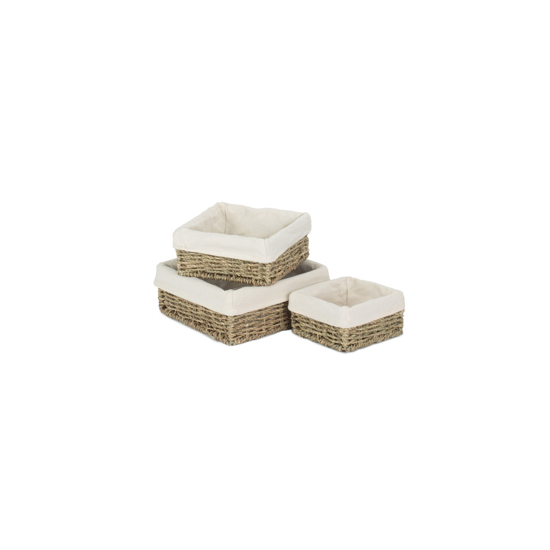 Lily Manor Wicker 3 Piece Seagrass Tray Set with Lining