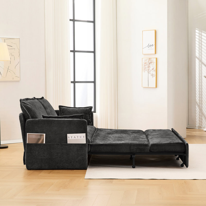 Chenille 59,5 pouces avec fonction de lit escamotable, rangement latéral pour télécommandes de télévision, / c - Type de jeu de charge dans le revêtement de la chambre à coucher, téléphones portables et livres, appartement