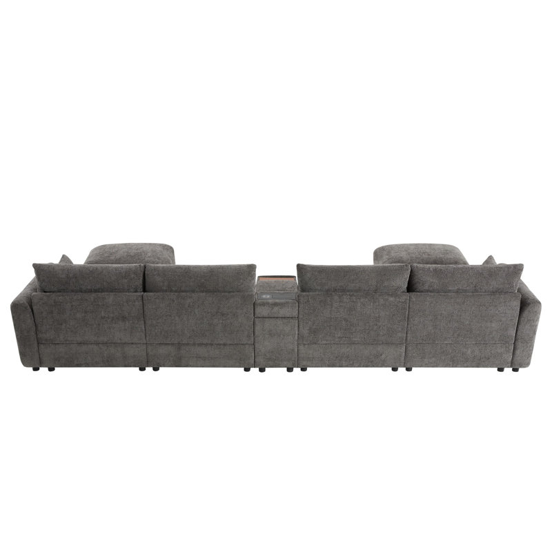 Modular Sectional Sofa with Movable Storage Ottoman and Console, Grey