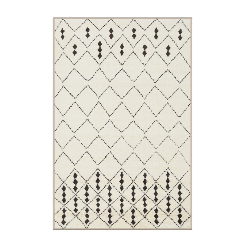 Tapis contemporain beige / noir, Rectangle 2 pi x 4 pi