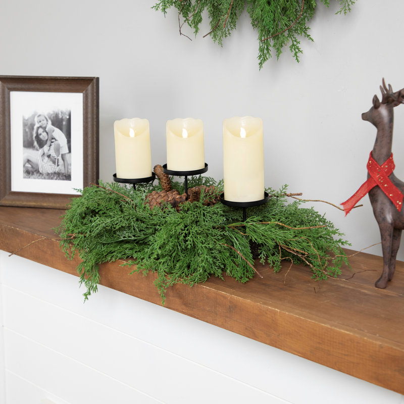 Pine Cone And Mixed Foliage Christmas Pillar Candle Holder - 30"