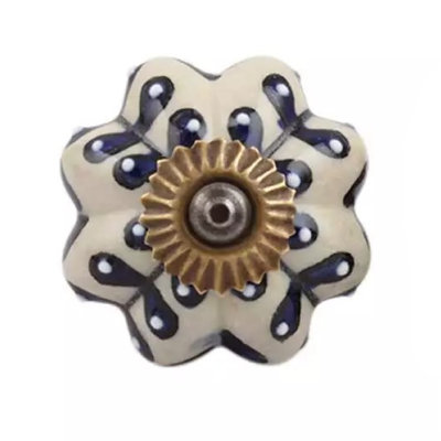 Set of 6 Blue and White Ceramic Knobs