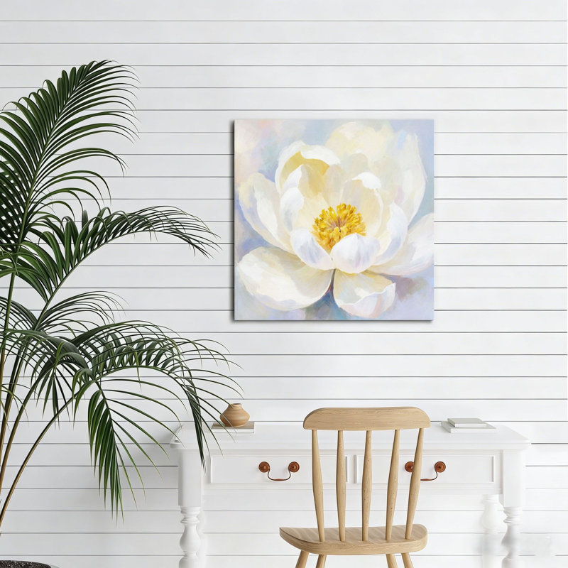 Lotus éthéré crème, art mural, 16 x 16 po