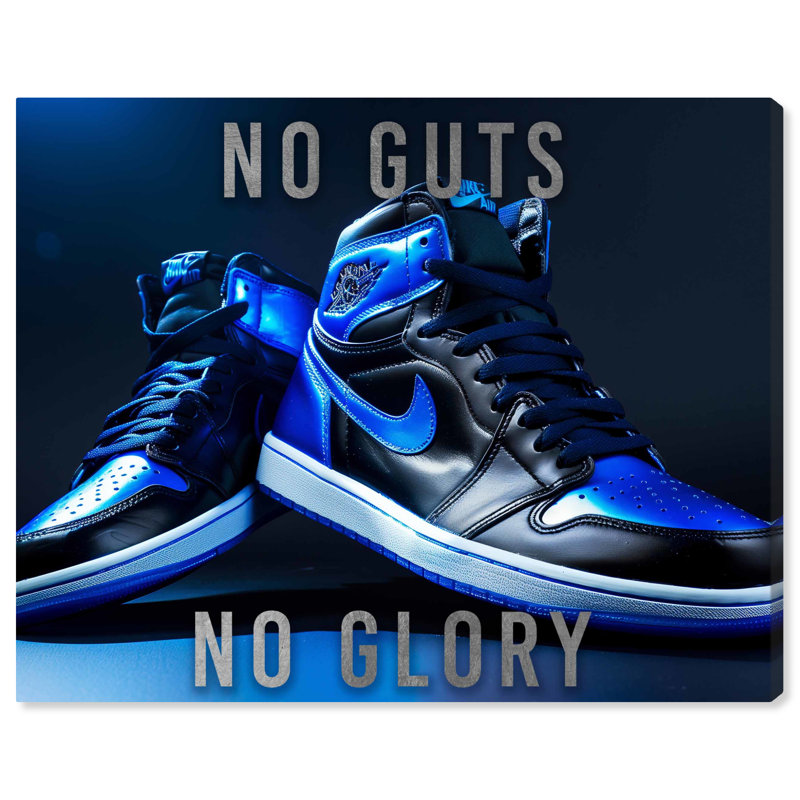 «Blue Sneakers» bleu et noir «Motivational Man Cave» par Notoriart, Cadre noir, H 21 po x l 25 po