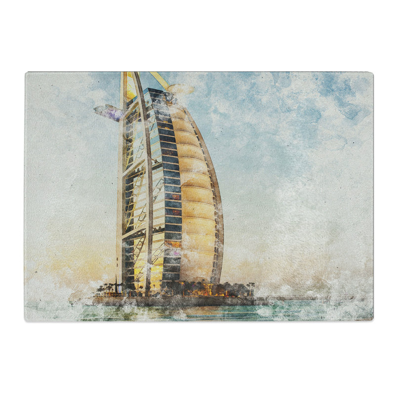 The Burj Al Arab in Dubai Vol.1 Watercolour Chopping Board, 20cm W x 28.5cm L