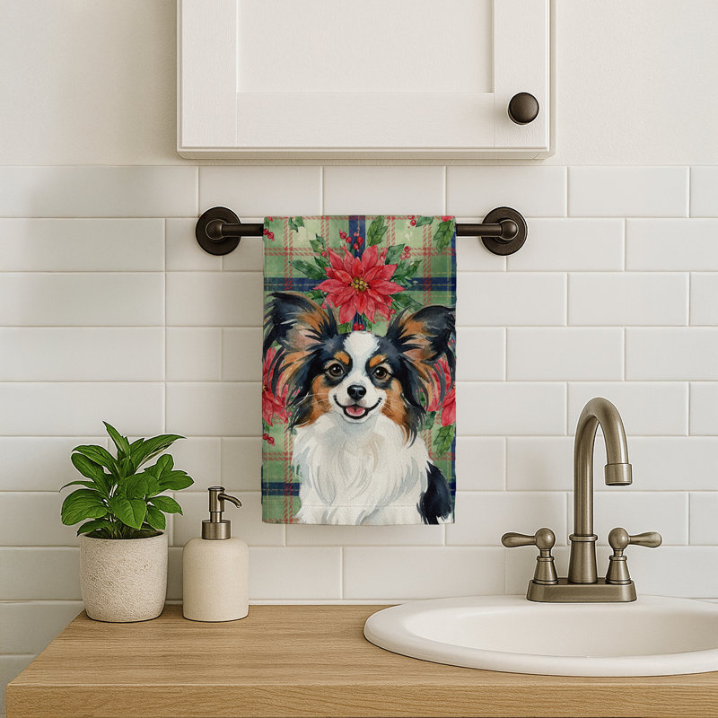 Tricoilor Papillon Christmas PoinsettIas Kitchen Towel, White/Black/Brown Papillon
