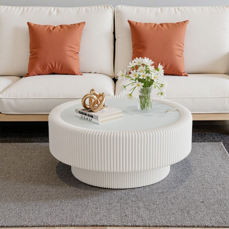 Table basse de rangement moderne avec plateau en verre trempé et design enveloppé de cuir, Blanc