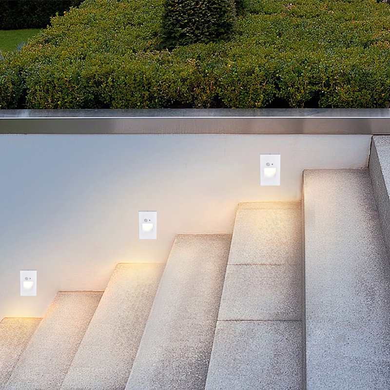 Hardwired White Motion Sensing Vertical Led Stair Light With Motion And Photocell Sensor 2Pack