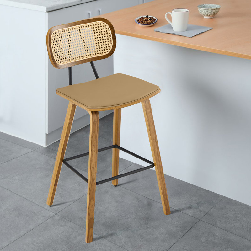 26" Upholstered Rattan Counter Height Stool, Brown, Brown