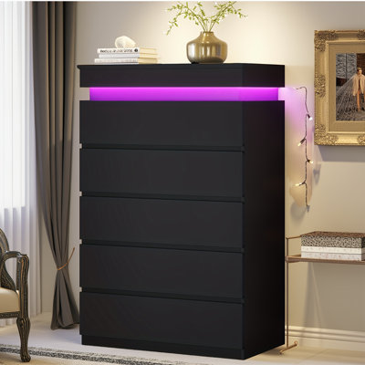 Tall 5 Drawer Dresser With Led Light