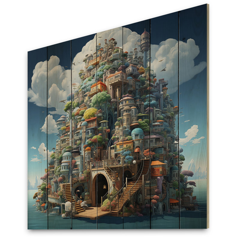 Château fantaisie II - impression de châteaux sur bois de pin naturel, H 25 po x l 25 po x P 0,78 po