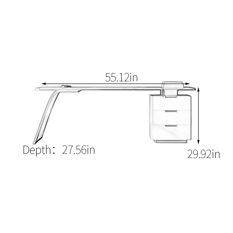 Bureau en acier fritté en acier inoxydable, Gris / Blanc, H 29,92 po x l 55,12 po x P 27,56 po